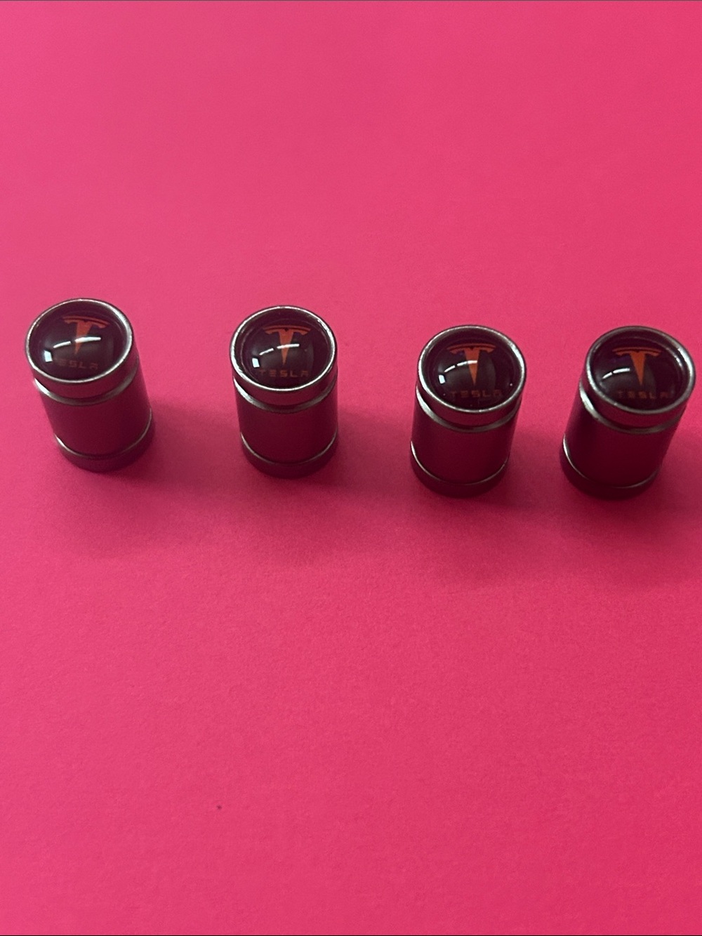 Tesla Black and Chrome Tire Valve Caps - Set of 4